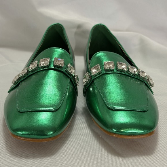 Metallic Emerald Rhinestone Loafers Sz 7 Statement Glam Rag & Co Celosia Maximal - Picture 2 of 9